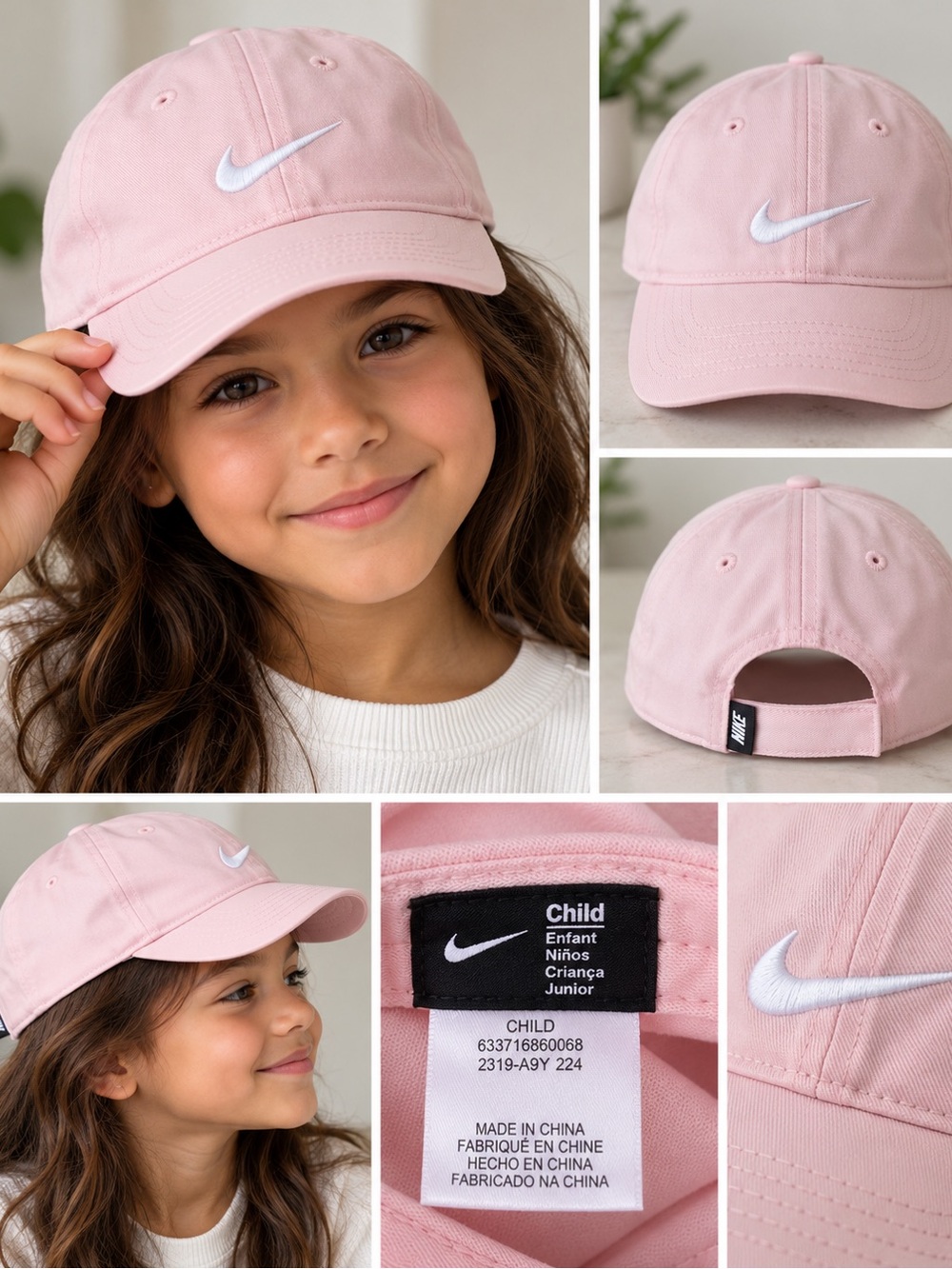 Nike Kids Pink Baseball Cap White Swoosh Adjustable Child Hat
